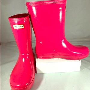 🆕☔️👢HUNTER Kids Rain Boots in Hot Pink Girls 13